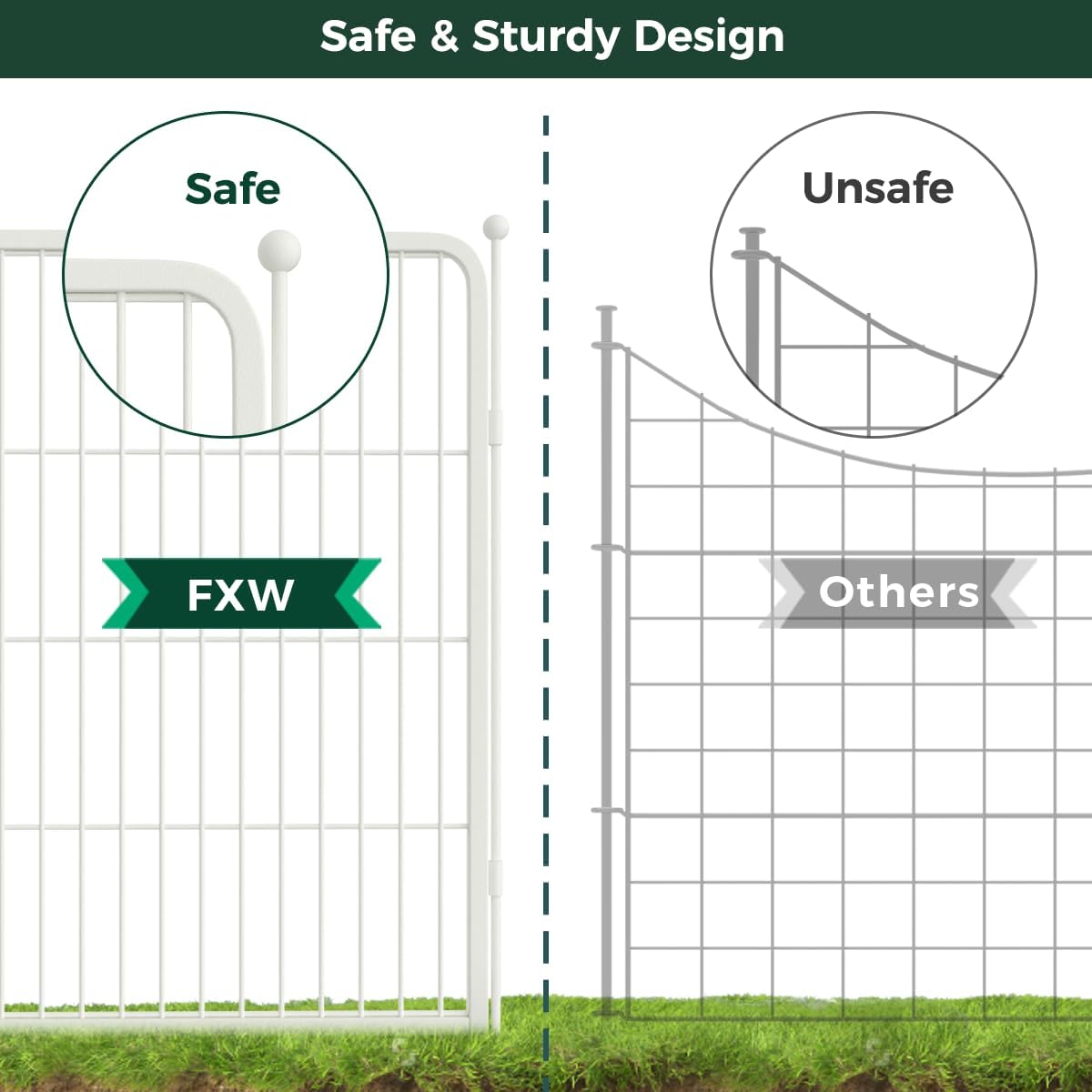FXW Garden Fence Outdoor for The Yard – 32in(H) x 18.2ft(L) Heavy Duty Metal Animal Barrier for Dog and Rabbit, Decorative Dog Fence, 8 Panels, White
