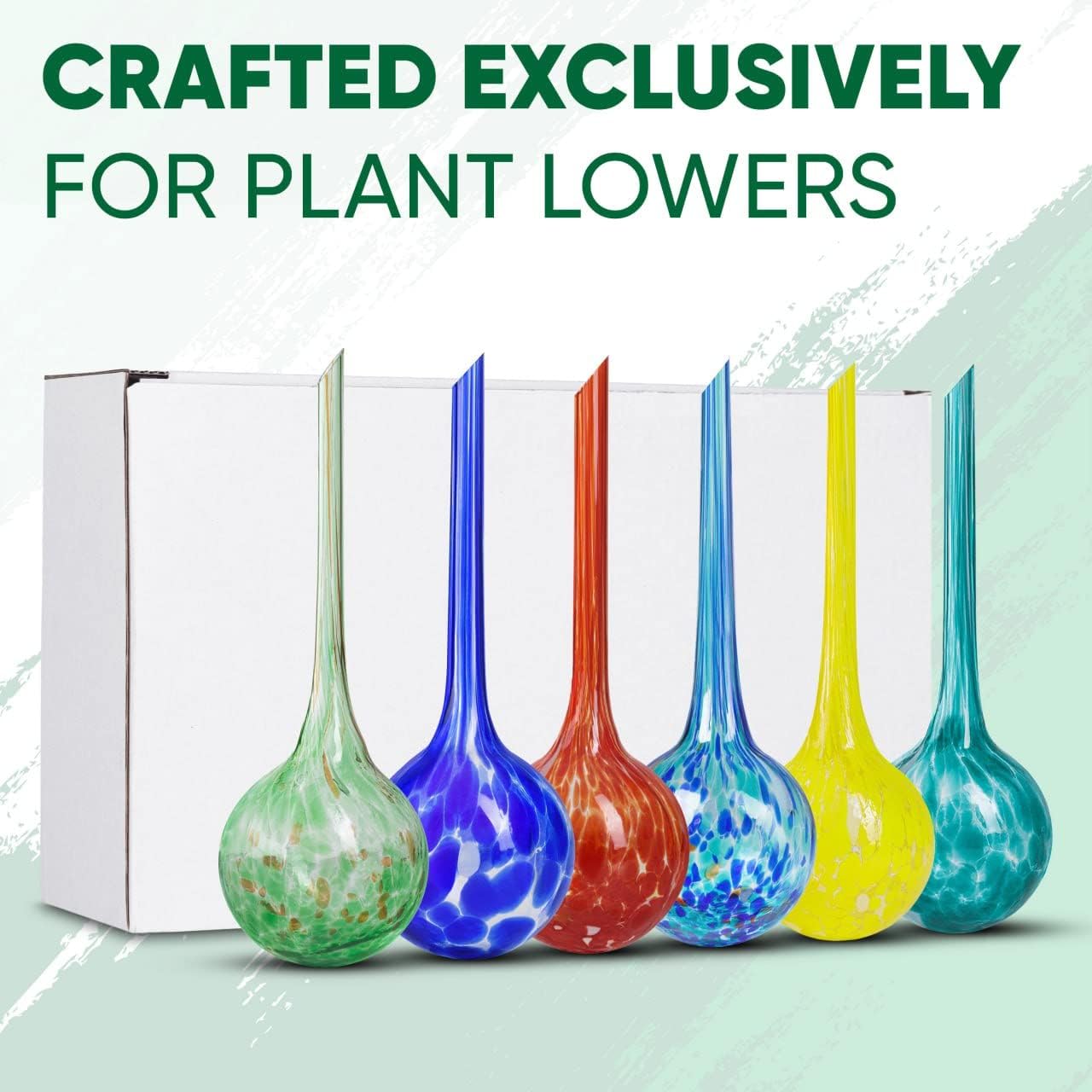 Plant Watering Globes Set of 6 – Large Glass Bulbs (up to 7 Days of Watering) for Indoor & Outdoor Plants – Multicolor - Self-Watering