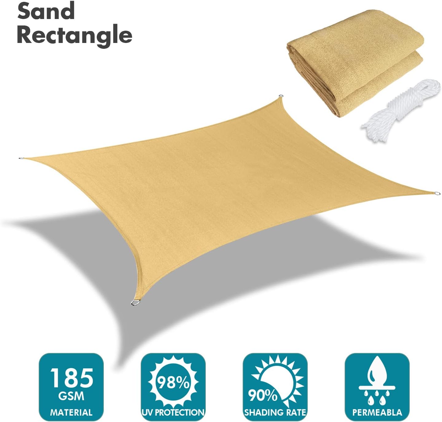 KANAGAWA 9'X10' Sand Custom Size Sun Shade Sail Rectangle UV Block Canopy Cover for Patio Backyard Lawn Garden Outdoor (Customized Available)