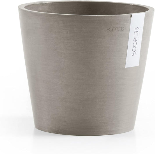 Ecopots Amsterdam Durable Modern Round Indoor/Outdoor Recycled-Based Composite Flower Pot Planter, Taupe, 8"