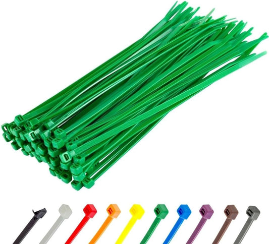 GTSE 8 Inch Green Zip Ties, 100 Pack, 50lb Strength, UV Resistant Strong Nylon Cable Ties, Self-Locking 8" Tie Wraps