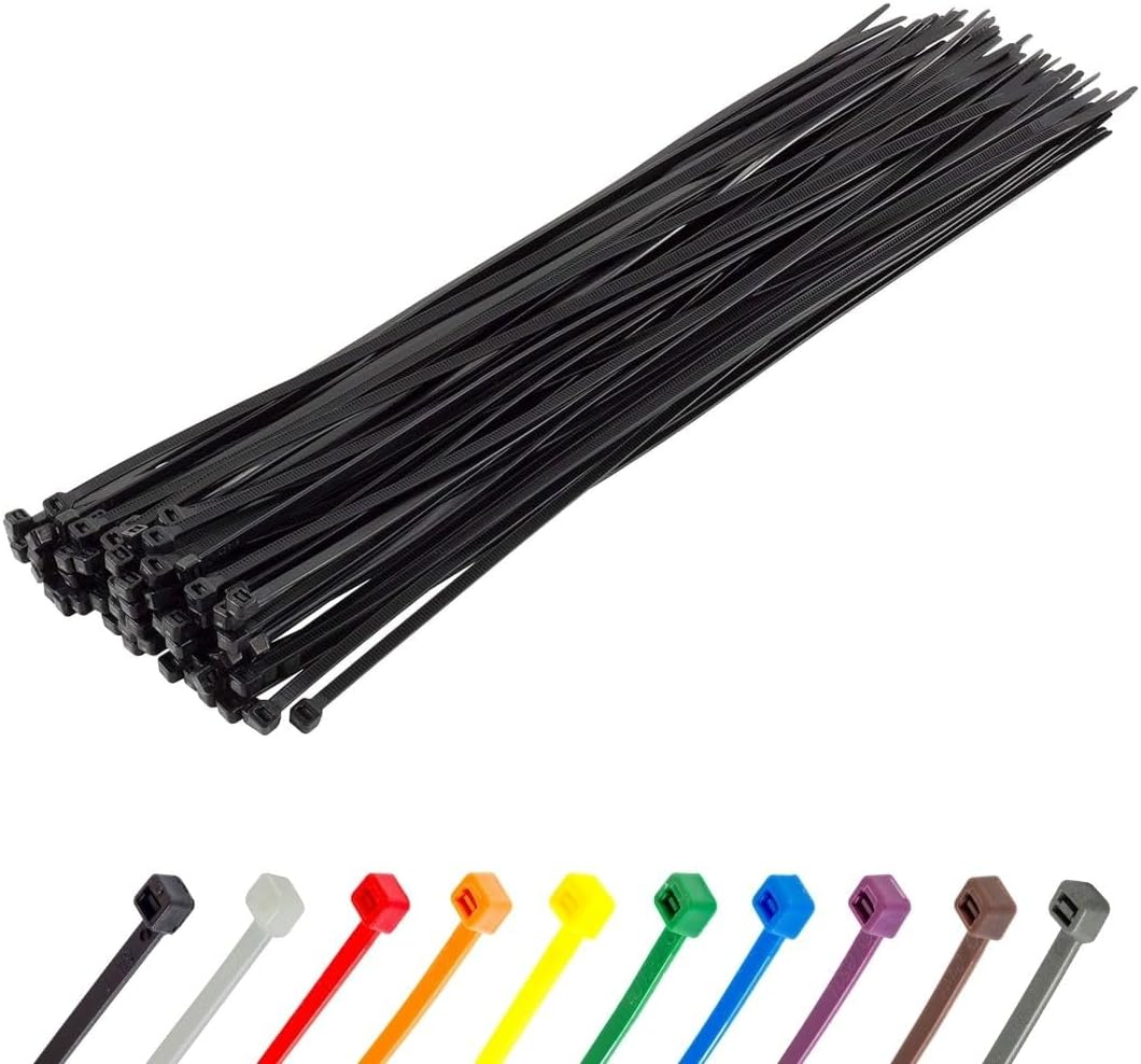 GTSE 14 Inch Black Zip Ties, 100 Pack, 50lb Strength, UV Resistant Long Nylon Cable Ties, Self-Locking 14" Tie Wraps