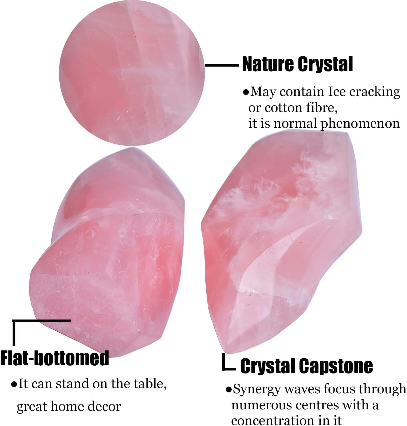 AMOYSTONE Large Rose Quartz Flame Shaped Stone Real Rose Quartz Healing Crystal Tower Spiritual Home Decor for Witchy Room 1.5-2.2LB