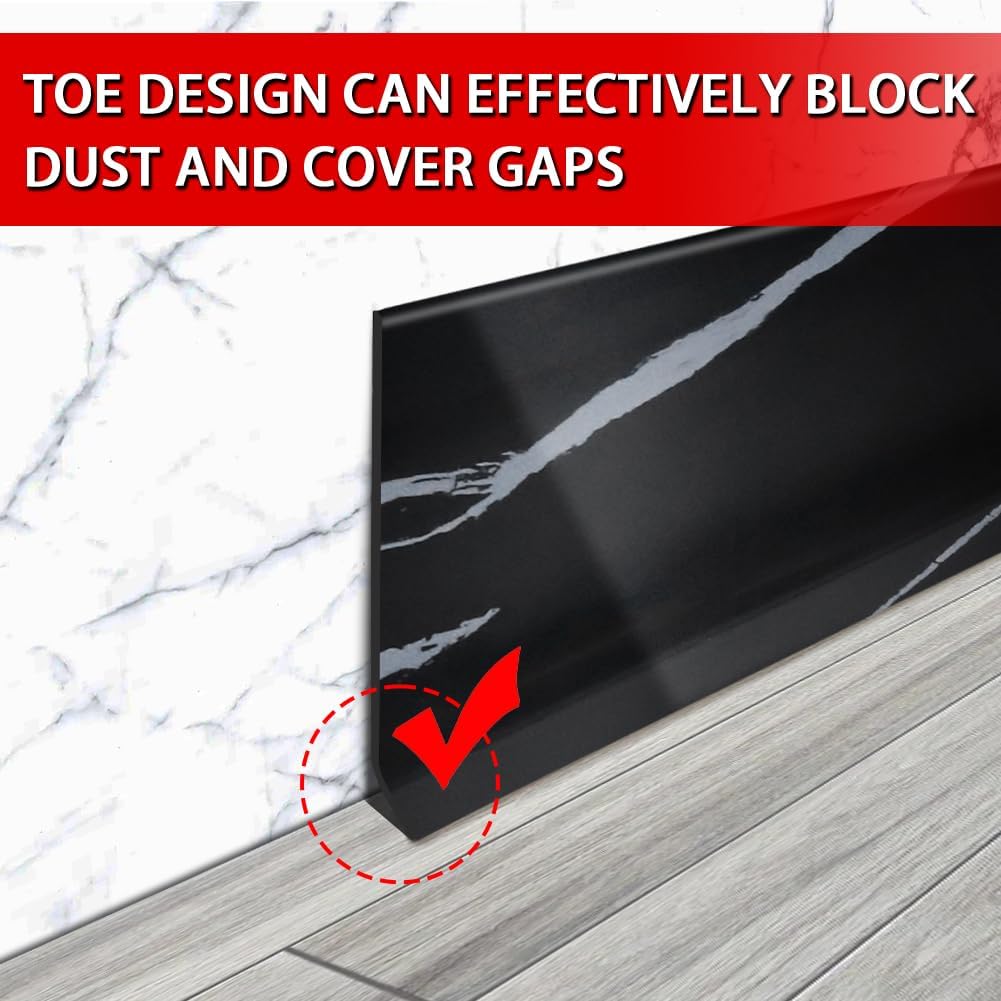 FONUNO Vinyl Wall Base Baseboard Molding Trim 4" Flexible Self Adhesive Rubber Wall Base Moulding Trim Peel and Stick Design, 4 Inch x 20 Feet, Black Stone Grain