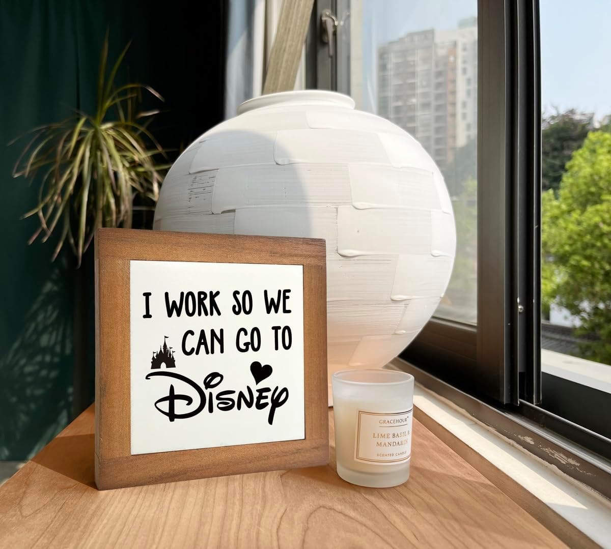 Inspirational Wood Signs, Box Wood Plaques Desk Décor, Decorative Plaques and Signs, Rustic Office Decor Art, Motivational Office Desk Decoration, Farmhouse Home Decor, I Work So We Can Go to D