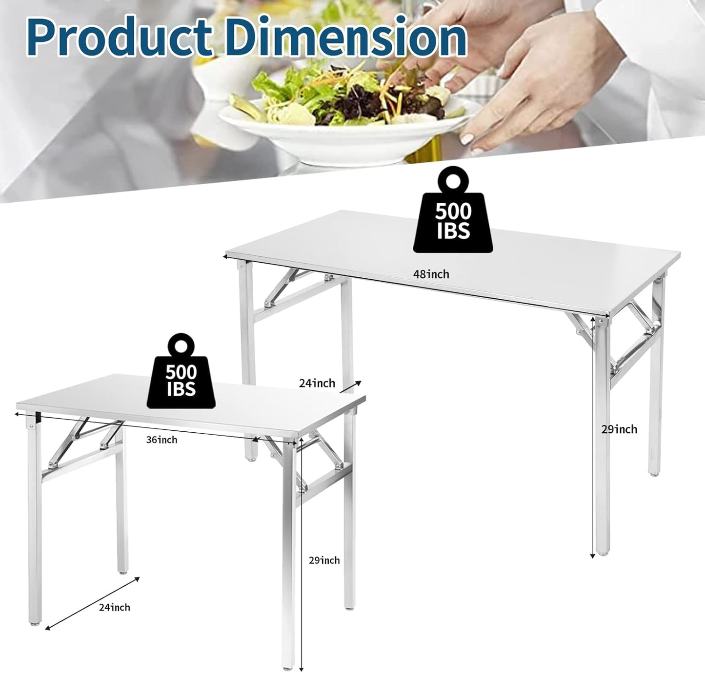 Small Stainless Steel Folding Table, Portable Camp Picnic Party Dining Table No Assembly Sturdy Small Folding Desk (48" x 24")…