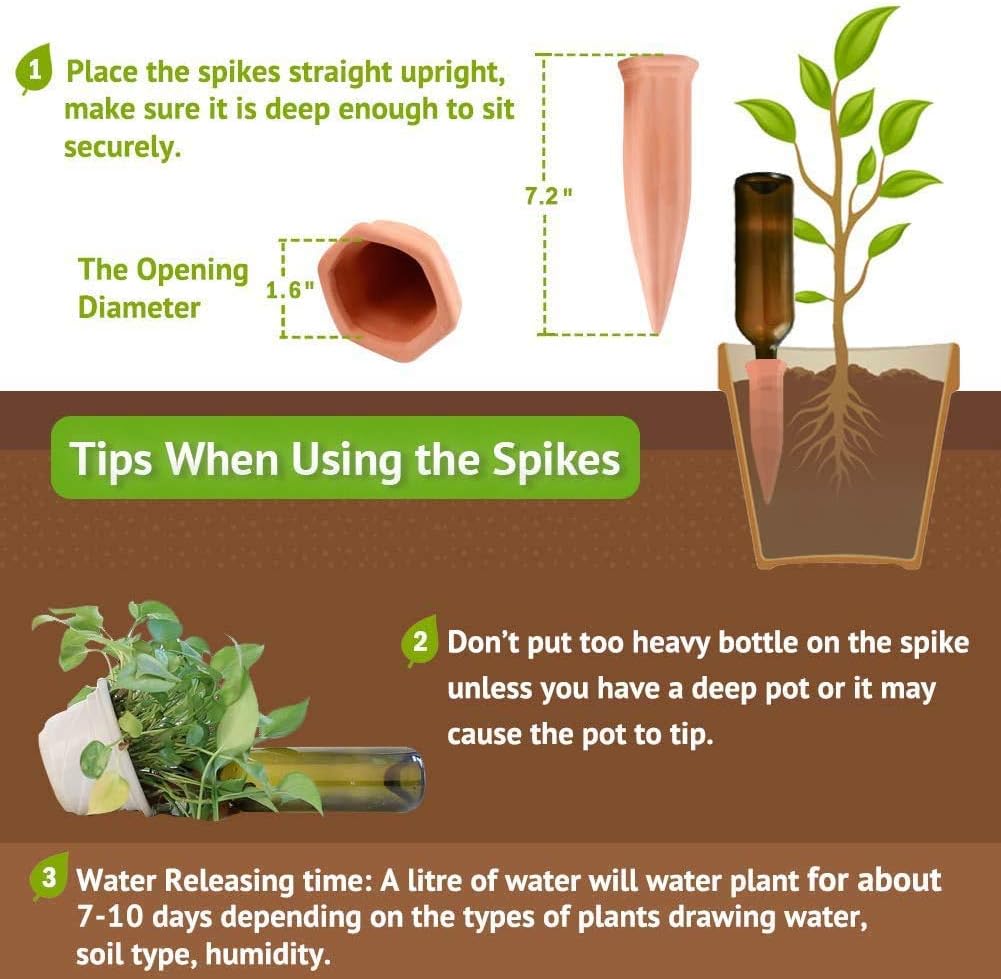 Plant Watering Stakes 8 Pack Automatic Plant Waterers for Vacations, Plant Watering Devices Terracotta Self Watering Spikes for Wine Bottles Great Watering Spikes for Indoor & Outdoor Plants