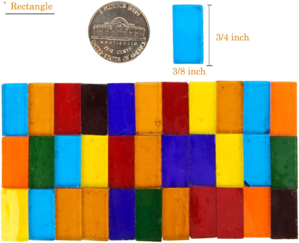 Lanyani 1600 Transparent Cathedral Glass Mosaic Tiles for Arts and Crafts - Mixed Color Stained Glass Pieces, 4 Shapes Mixed