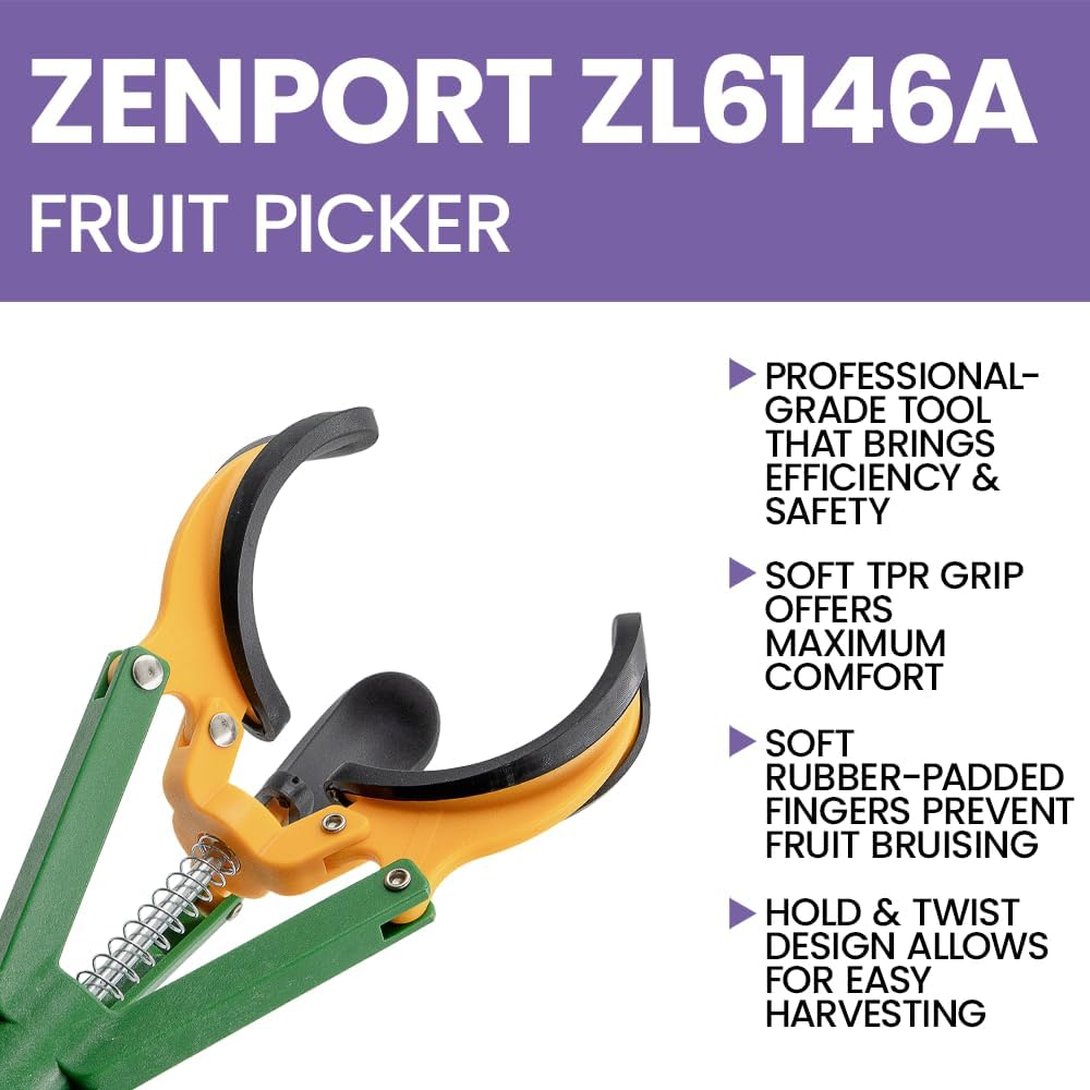 Zenport ZL6146A Long Reach Telescopic Fruit Harvester and Picker, 6-Feet Extension, Gray