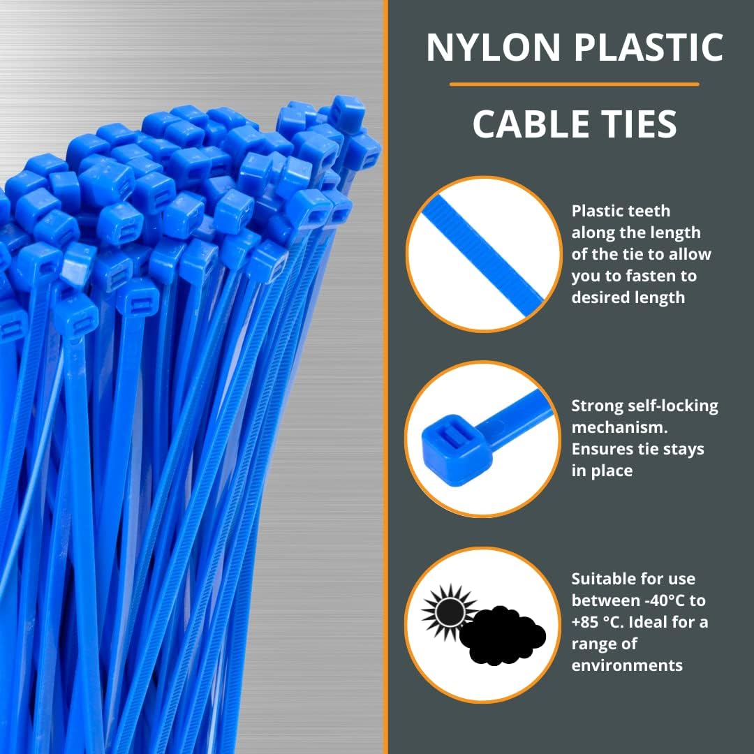 GTSE 12 Inch Blue Zip Ties, 100 Pack, 40lb Strength, UV Resistant Long Nylon Cable Ties, Self-Locking 12" Tie Wraps