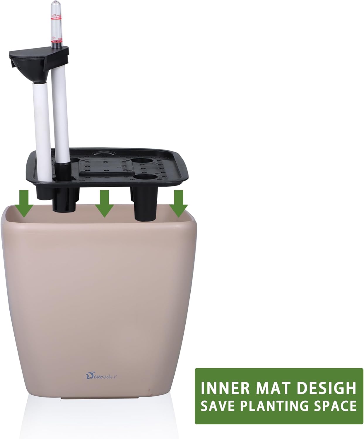 Dexceder 13x12 Self Watering Planter with Wheels Indoor Outdoor, Inner Mat Design, Thickened Large Floor Standing Flower Plant Pot with Water Level Indicator (Taupe Matte)