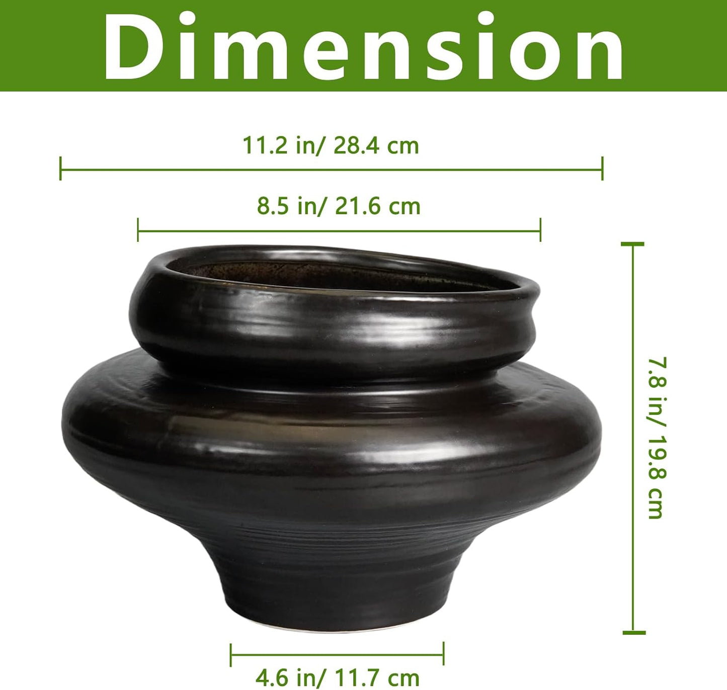 Ceramic Pots for Plants 11 Inch - Bonsai Planter for Outdoor Plants, Black Planter with Drainage Hole, Decorative Plant Pots for Home Decor, Gift for Women Men