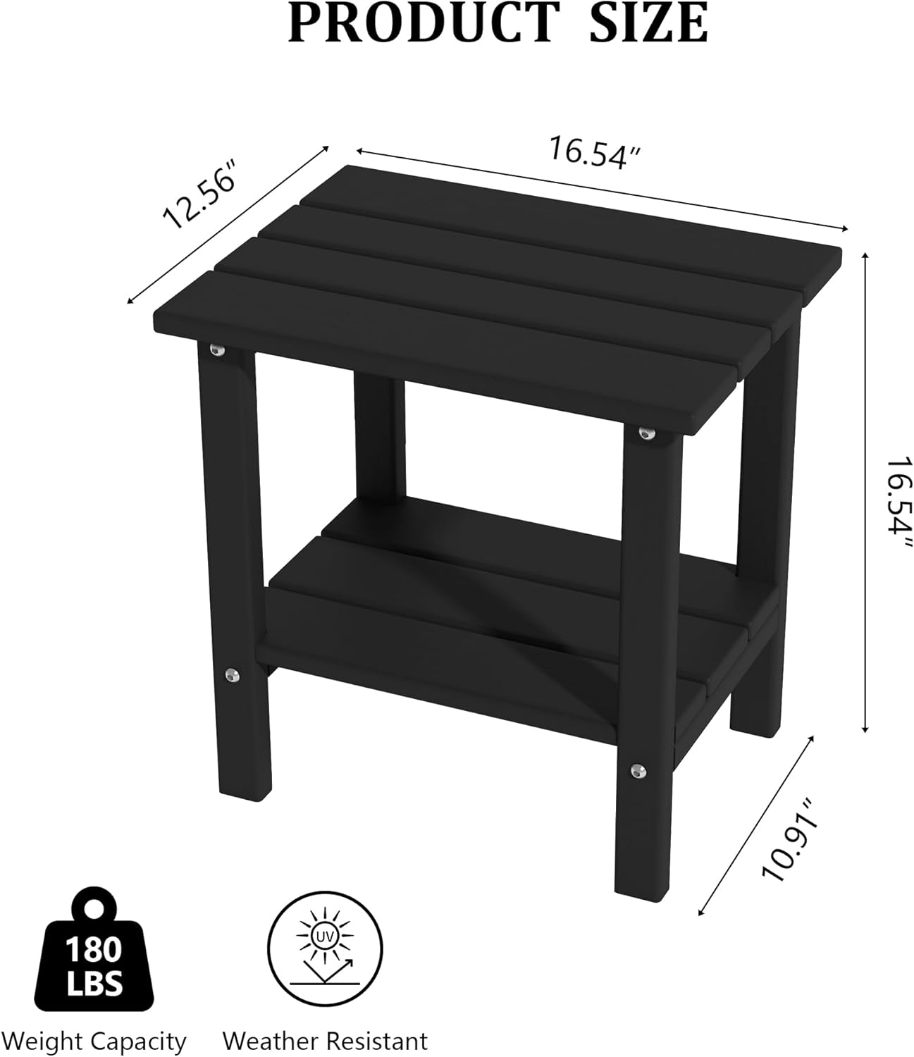 Weather Resistant Outdoor Side Tables Set of 2, Adirondack HDPE Small Outdoor Table, 2-Tier Small Patio Tables for Outside or Indoor, Black