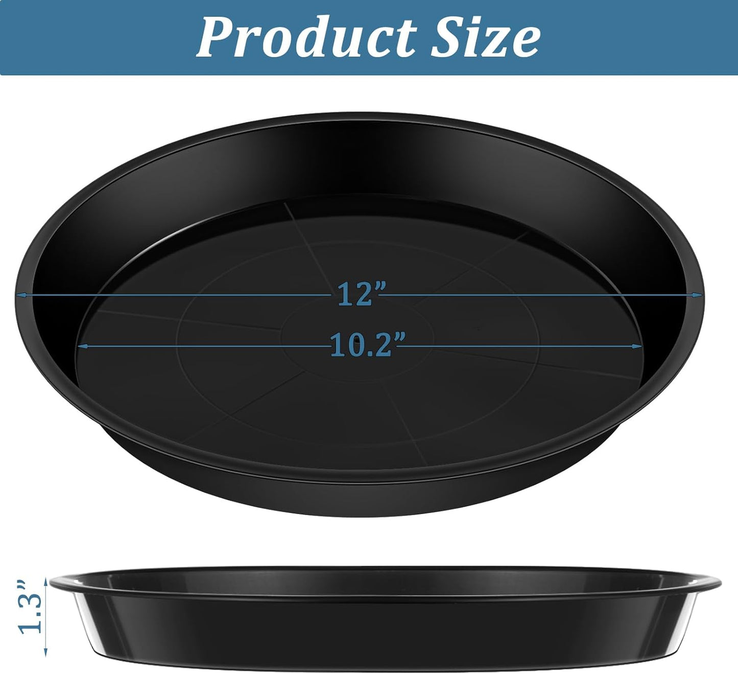 Eccliy 6 Pack Plastic Plant Saucer Heavy Duty Planter Saucers Large Plant Pot Plastic Water Trays for Indoors and Outdoors Flower Drip(12 Inch,Black)