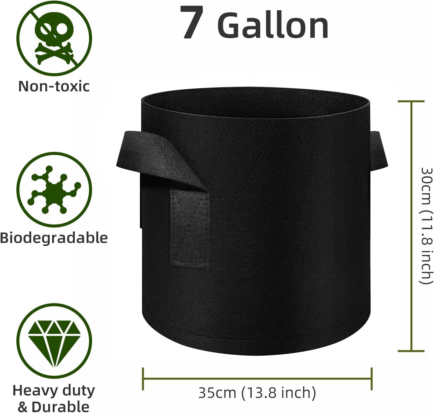 12-Pack 7 Gallon Plant Grow Bags, Thickened Nonwoven Fabric Pots with Handles, Vegetable Planter Bags Containers, Cloth Planters for Garden Vegetable/Flower/Plant/Fruits Outdoor (Black)