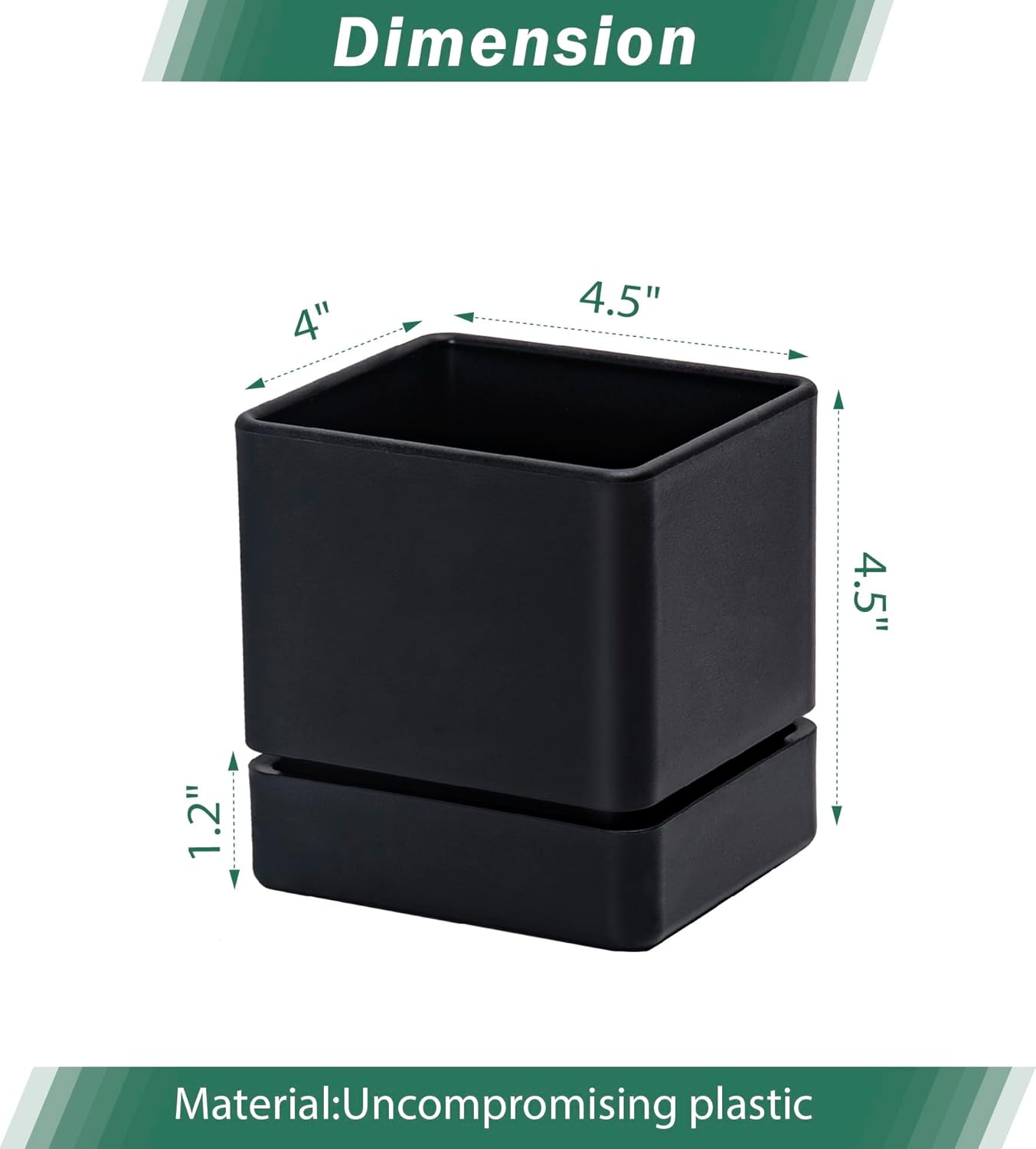 4 Inch Herb Planter Pot, Plastic Planter with Drainage Holes and Saucer, Modern Decorative Gardening Pot for Indoor Plants, Flowers, Herbs, Succulents, Black, Set of 3, 76-Y-B-3