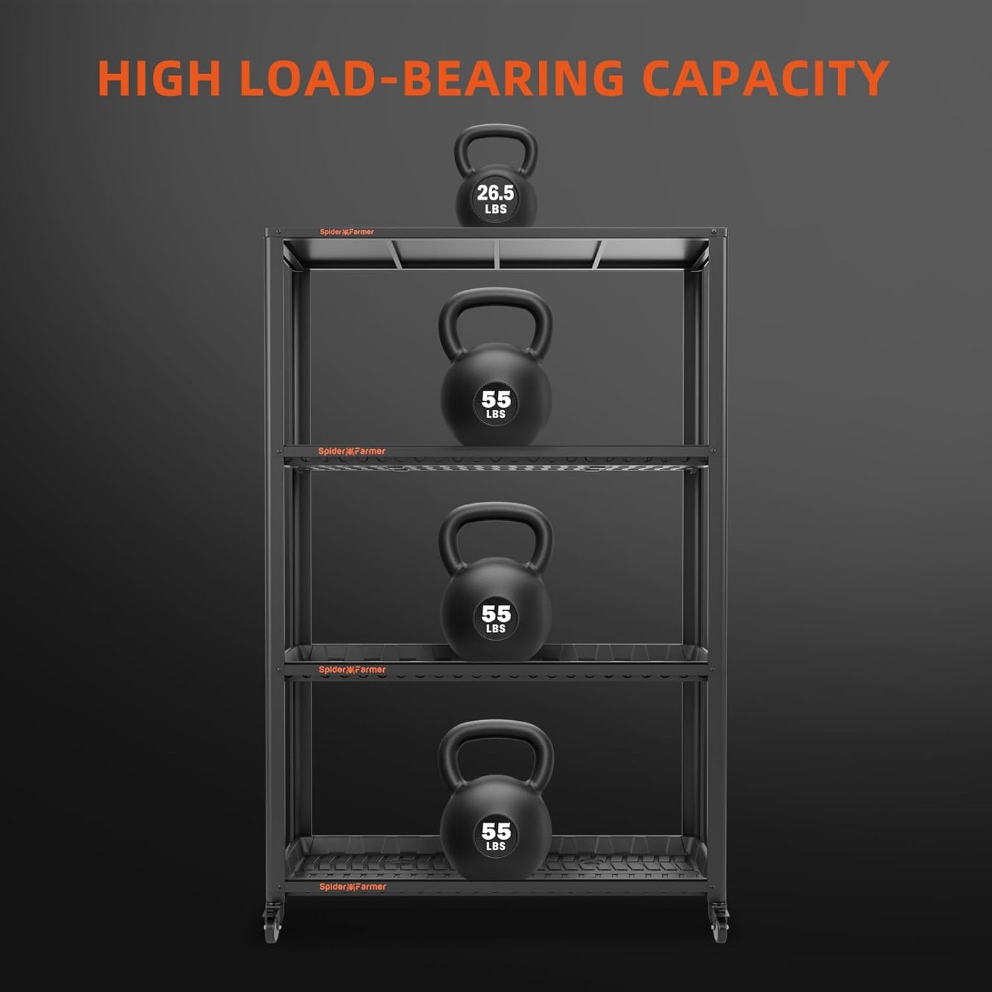 Spider Farmer Plant Stand 3 Tier Heavy-Duty Metal SF600 Plant Shelf With Waterproof Trays and Lockable Wheels For Flower Pot Display Easy Assembly Rack Black Indoor Outdoor 46Lx15Dx70H