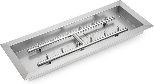 Stanbroil 24" x 8" Upgrade Rectangle Fire Pit Jet Burner Pan, 304 Stainless Steel Natural & Propane Gas Firepit for Outside, High Flame, 90k BTU Max