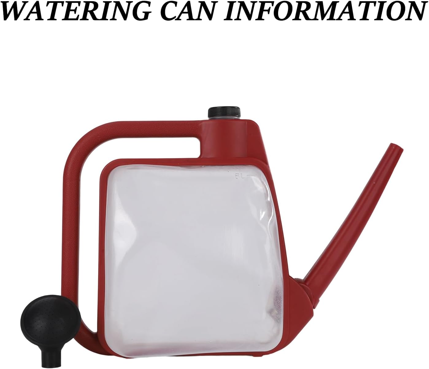 Foldable Transparent Plastic Watering Can 1.6Gal with Spray and Pour Nozzle for Indoor Outdoor Plants,Maroon