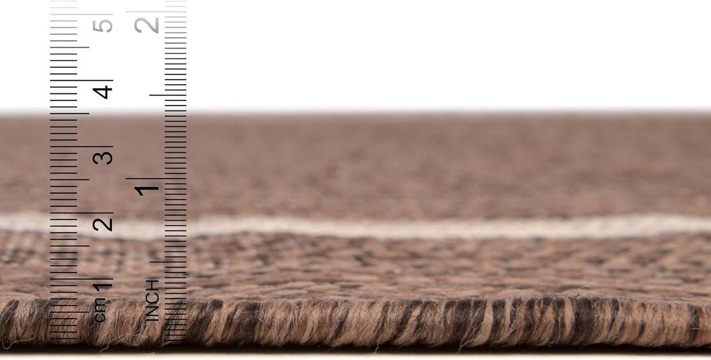 Unique Loom Outdoor Border Collection Area Rug - Soft Border (2'x 6' 1" Runner, Brown/ Ivory)