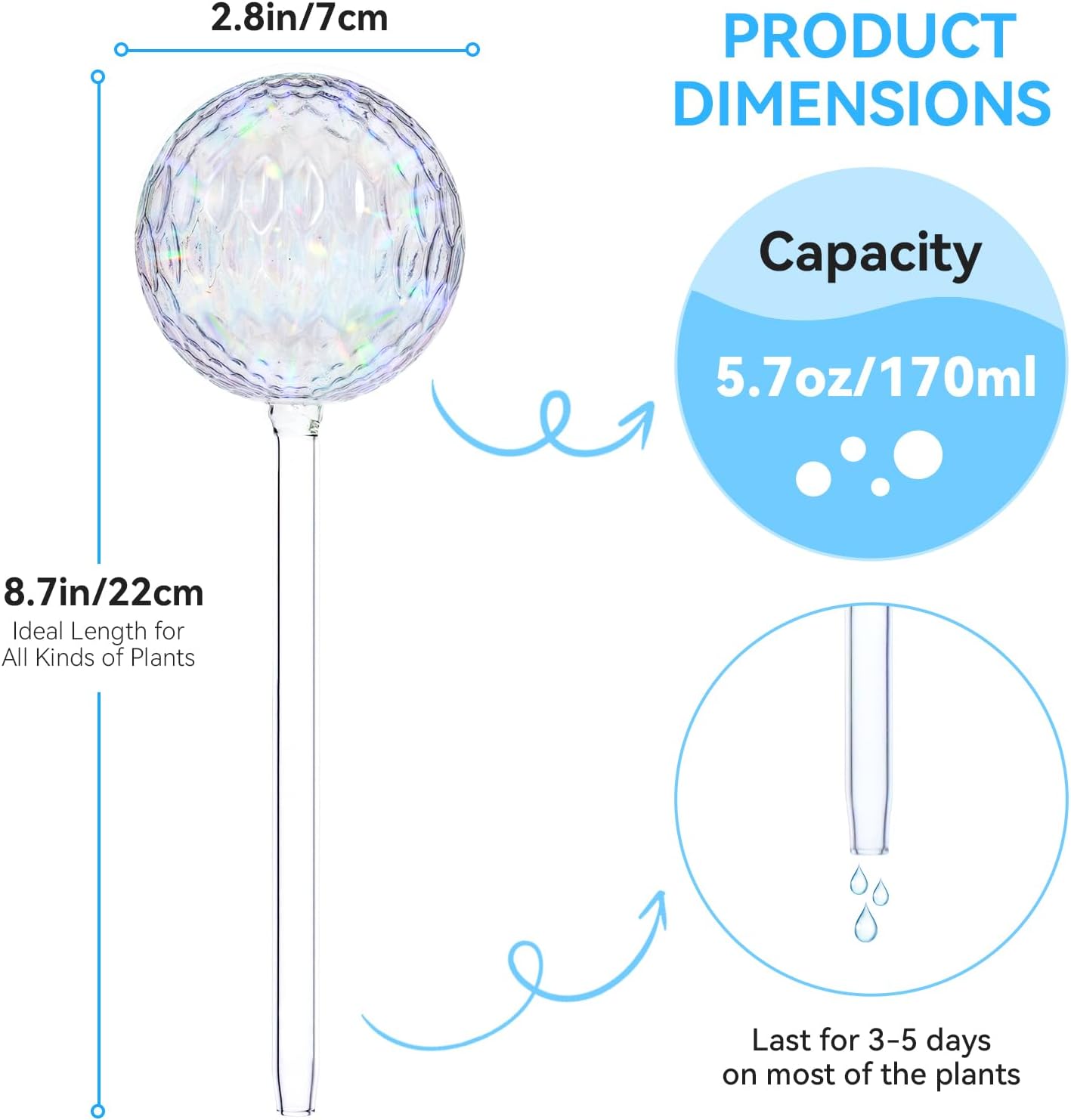 FLORA GUARD Plant Watering Globes, 2-PCS Water Globes for Indoor Plants, RainbowGlass Self Watering Planter Insert, Automatic Plant Waterer Bulbs Devices