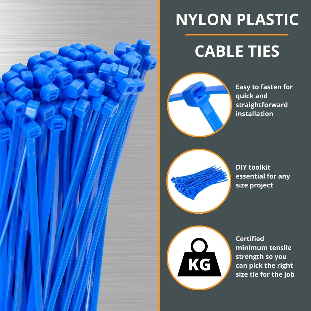 GTSE 12 Inch Blue Zip Ties, 100 Pack, 40lb Strength, UV Resistant Long Nylon Cable Ties, Self-Locking 12" Tie Wraps