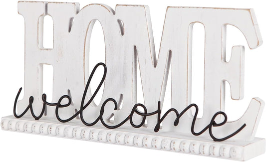 NIKKY HOME Wood Home Signs, Rustic Home Letter Signs Free Standing, Decorative Tabletop Word Signs, Farmhouse Welcome Signs for Entryway Decor Living Room Shelf