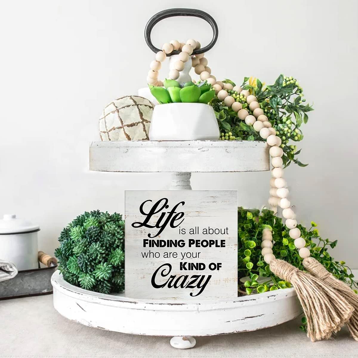 Rustic Friend Wood Box Sign Life is All About Finding People Who Are Your Kind of Crazy Wooden Box Sign Farmhouse Home Desk Shelf Decor (5 X 5 Inch)