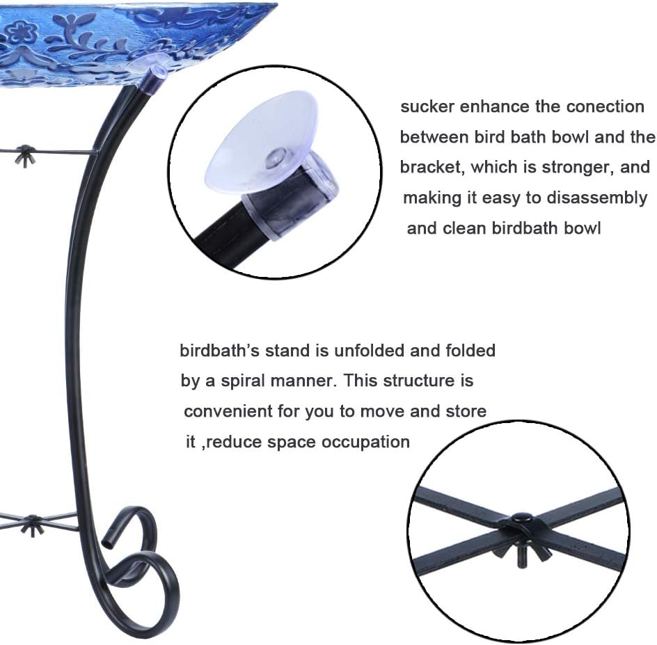MUMTOP Outdoor Glass Birdbath with Metal Stand for Lawn Yard Garden Decor,18” Dia/21.65 Height