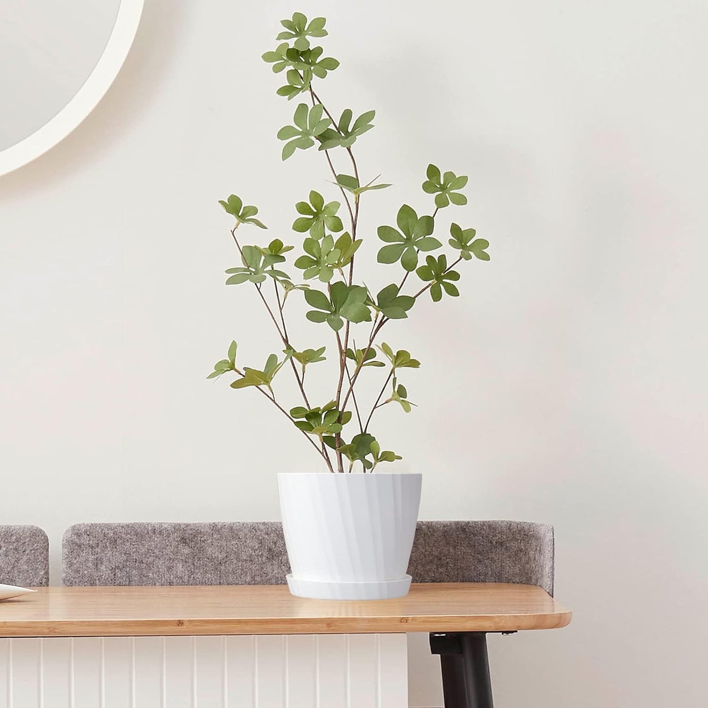 6 Inch Plant Pots Bulk, 6 Pack Plastic Planters with Drainage Holes and Saucers for Indoor Outdoor House Plants and Flowers, White