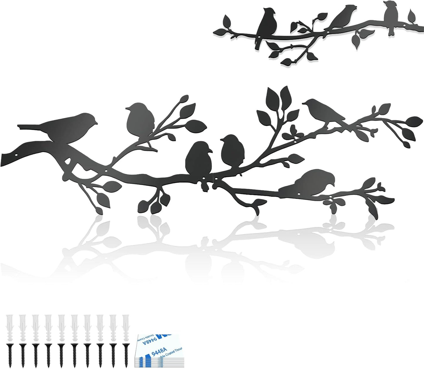 ULENDIS 3Pcs Large Metal Birds Wall Art, Bird on Branch Metal Birds Wall Decor Leaves with Bird Silhouette Sculpture, Ornament Branch Wall Hanging Sign for Balcony Garden Indoor Outdoor Decor