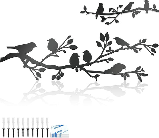 ULENDIS 3Pcs Large Metal Birds Wall Art, Bird on Branch Metal Birds Wall Decor Leaves with Bird Silhouette Sculpture, Ornament Branch Wall Hanging Sign for Balcony Garden Indoor Outdoor Decor