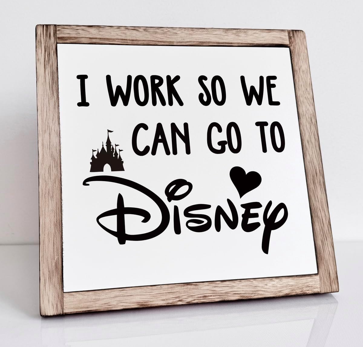 Inspirational Disney Wall Art, Rustic Office Decor - Wood Sign for Desk Accessories & Gifts, Works So You Can Go to Disney