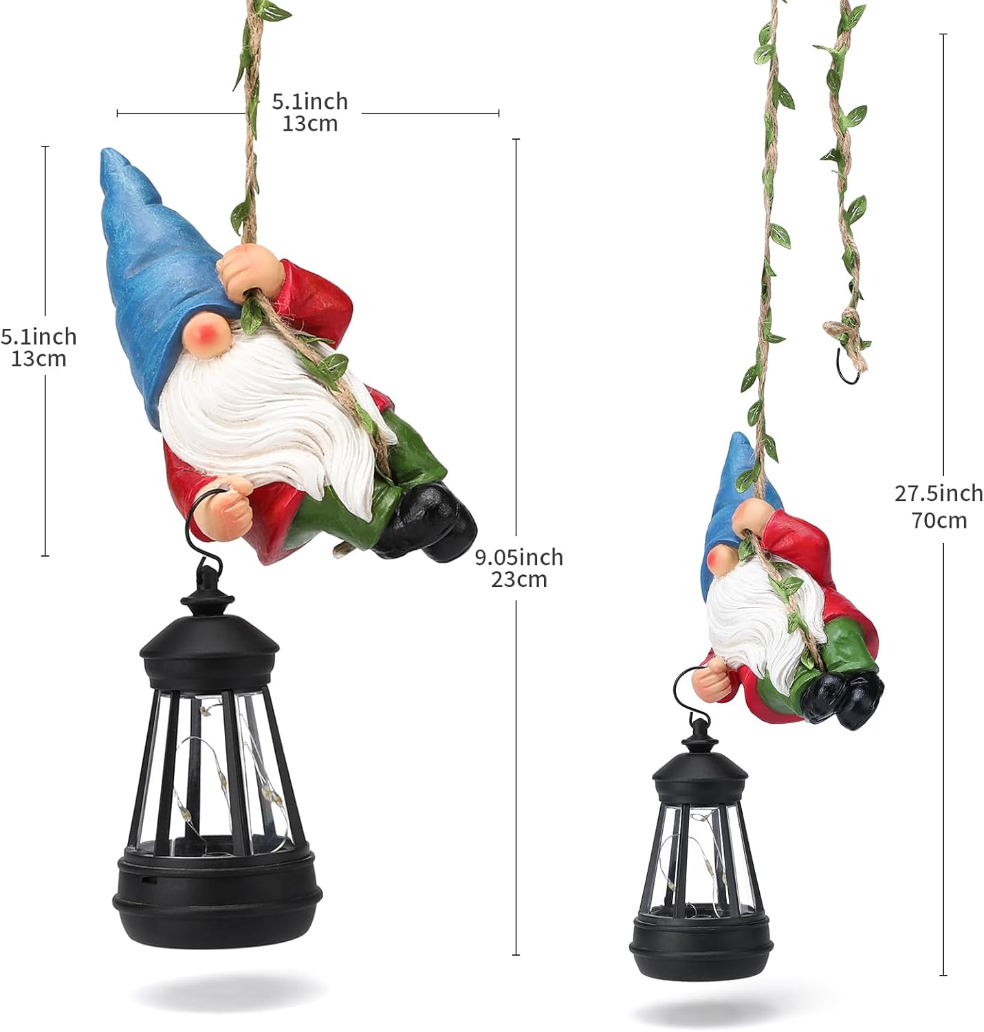 Solar Hanging Gnome Garden Statue Climbing Rope Gnome with LED Lantern Outdoor Decor Tree Hugger Yard Porch Wall Decoration Halloween Christmas Gardening Gift for Mom Women