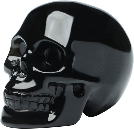 2''Natural Black Obsidian Crystal Skull Head Hand Carved Reiki Healing Stone Statue Healing Home Office Art Room Decoration