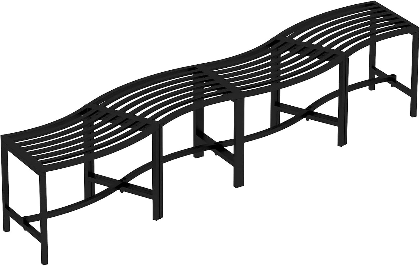 Metal Curved Fire Pit Bench Set of 4, Outdoor Fire Pit Seating, Steel Backless Outside Bench for Garden, Patio, Porch, Backyard, Plant Stand, Heavy Duty Plant Holder, Style 1, Black