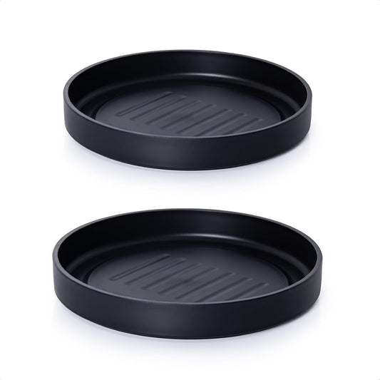 Phoenix Vine 10 Inch Plastic Plant Saucer Water Drip Tray, Heavy Sturdy Round Plant Drainage Tray for Indoors Outdoor, Set of 2, Matte Black, 21-TY-10B-2
