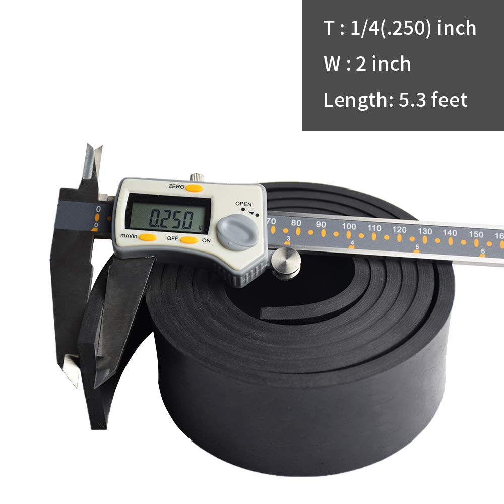 DOBTIM Neoprene Rubber Strips 1/4 (.250)" Thick X 2" Wide X 5' Long, Solid Rubber Rolls Use for Gaskets DIY Material, Supports, Leveling, Sealing, Bumpers, Protection, Abrasion, Flooring, Black