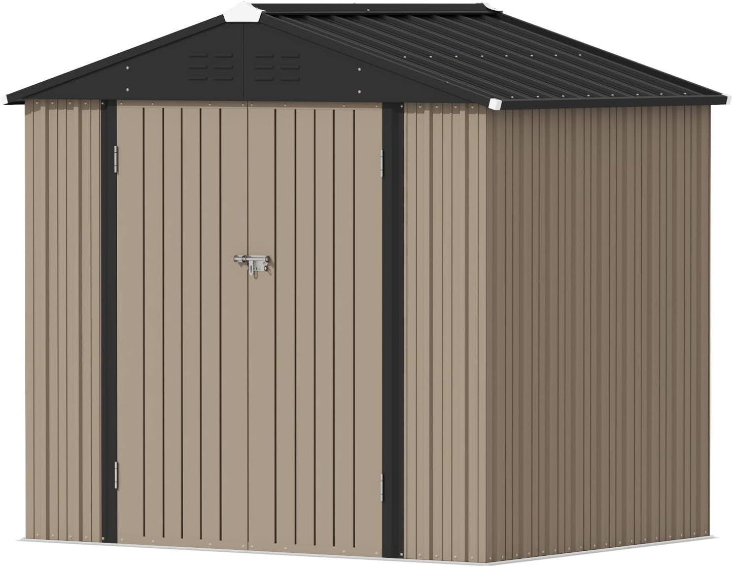 Devoko Outdoor Storage Shed 8 x 6 FT Lockable Metal Garden Shed Steel Anti-Corrosion Storage House with Single Lockable Door for Backyard Outdoor Patio (Brown)