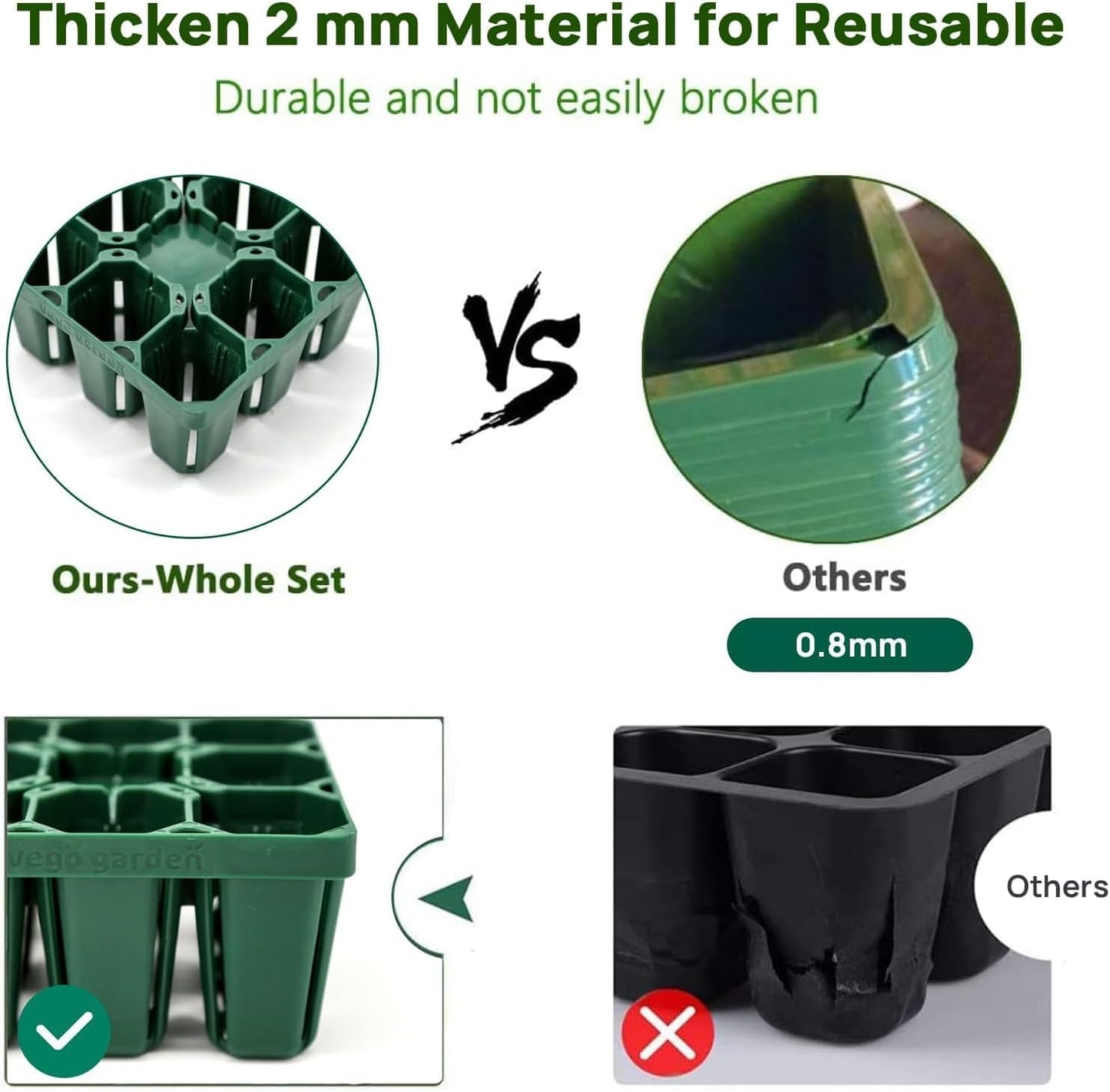 Vego garden Seedling Suite Products, 4 Pack Standard Seedling Trays with 10" x 10" Bottom Watering Trays