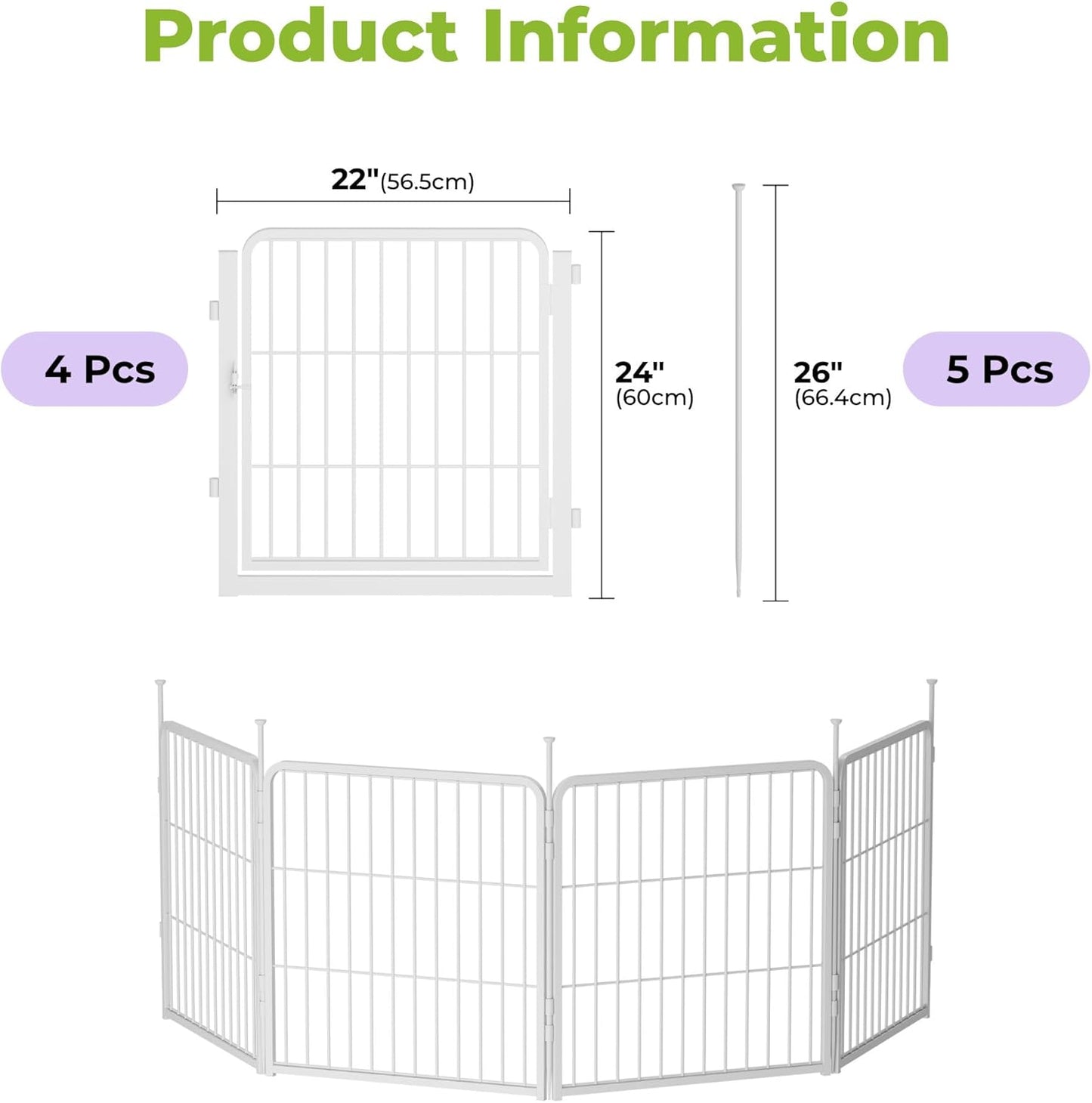 Doorless Garden Fence 24 in(H) x 7.4 ft(L) 4 Panels, Heavy Duty Metal Animal Barrier Fence, No Dig Fence for Dogs, Rabbit Fence for Garden, White