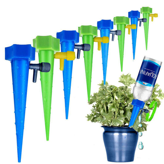 Self Plant Watering Spikes 12 Pack Auto Drippers Irrigation Devices Vacation Automatic Plants Water System with Adjustable Control Valve Switch Design for Houseplant, Gardenplant, Officeplant