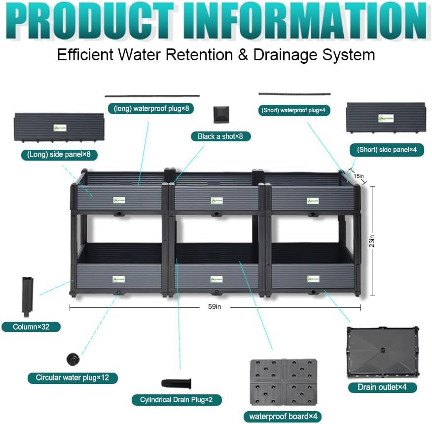Indoor & Outdoor 2-Tier Stackable Garden Bed – Drainage Planter Box, Thickened for Enhanced Load-Bearing, Great for Veggies, Herbs, Flowers & Entryway Decor(Triple Row)