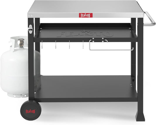 3-Shelf Outdoor Grill Table,Pizza Oven Table for Outside,Movable Grill Cart with Wheels,Indoor & Outdoor Cooking Station, Pizza Oven Stand for Ooni Blackstone Griddle 33.5”x 21.7”