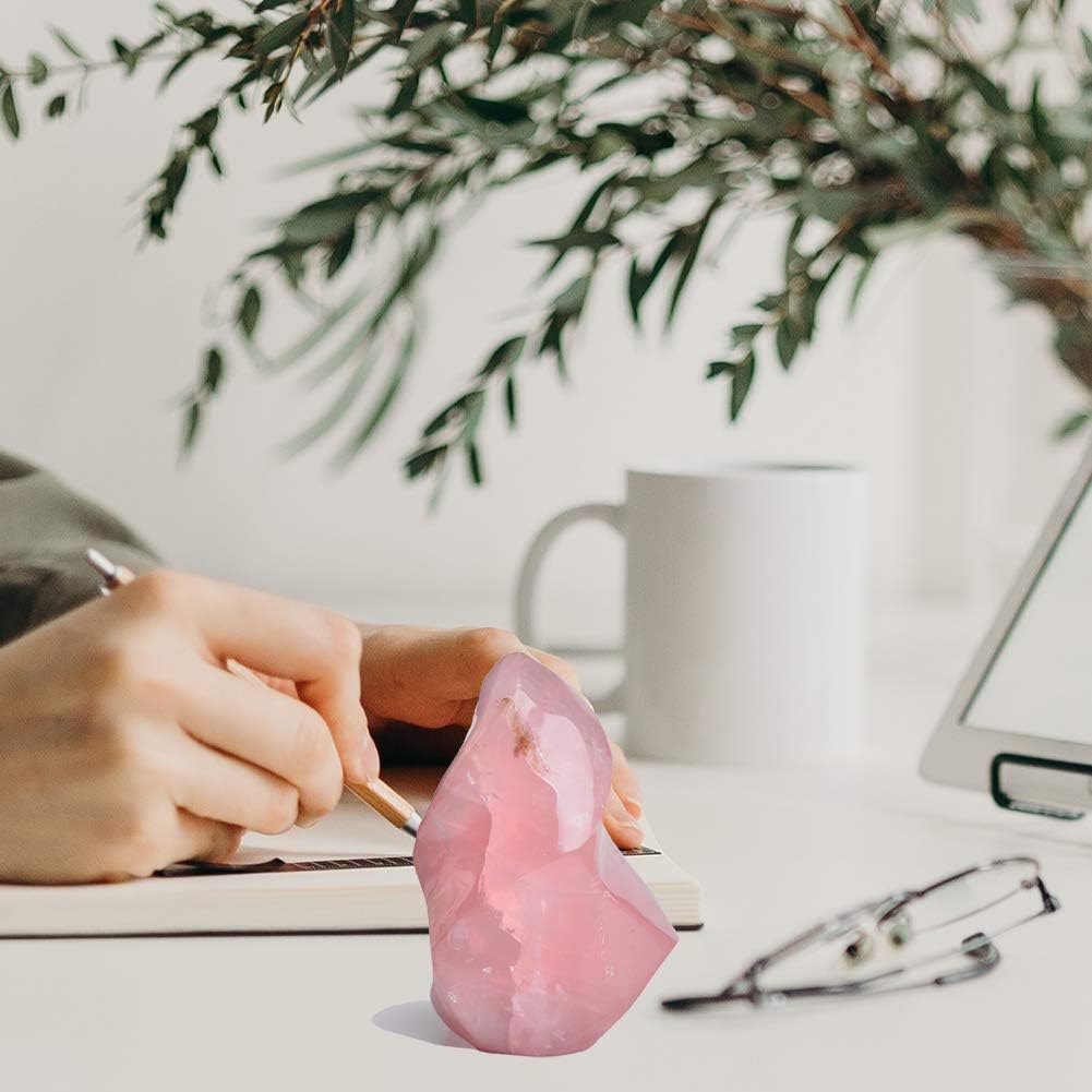 AMOYSTONE Rose Quartz Healing Crystal Large Flame Shaped Tower Standing Rose Quartz Protection Crystals for Witchcraft 1.5-2.2LB