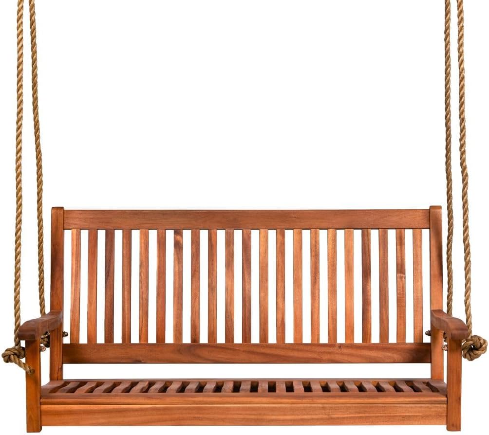 East Green Hayden 4 Foot Wooden Porch Swing in Natural Oil Finish - Outdoor Bench Swing Crafted from Naturally Weather-Resistant Acacia Wood