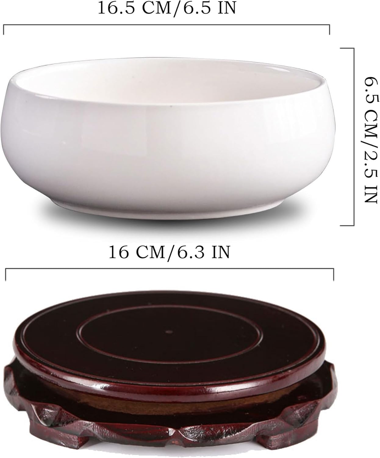 Lotus Bowl Planter, Lotus Bowls for Planting in Water Indoors,6.5-inch Round Succulent Flower Pot with Rotating Bracket, Leak-Proof Design, Suitable for hydroponic Plants, Succulents (White)