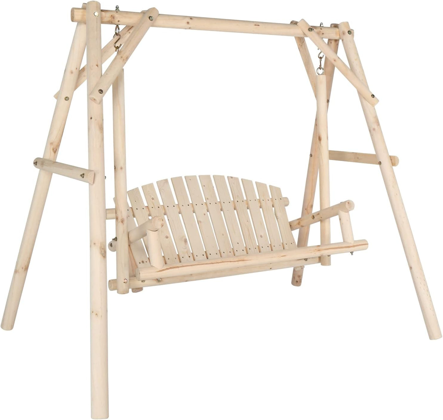 VINGLI Heavy Duty 880 LBS Wooden Patio Porch Swing with A-Frame Stand, Hanging Swing Bench Chair with Frame for Outside, Yard, Garden (Natural)