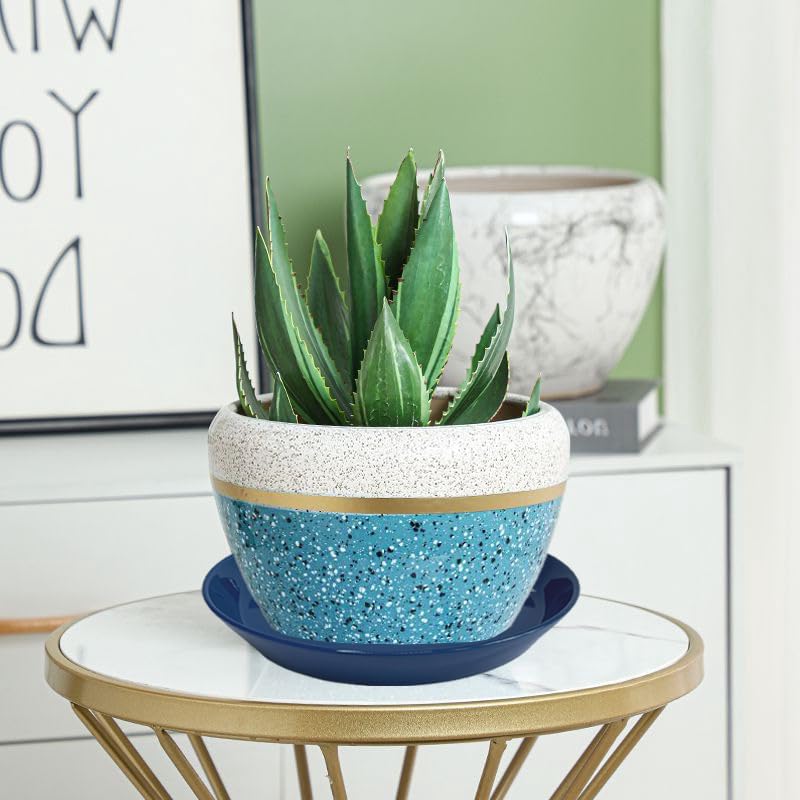 14 Inch Plant Saucer Tray 4 5 6 8 10 12 14 15 Inch Ceramic Plant Saucers for Indoors Outdoor, Drainage Drip Water Trays for Planter Pots Flower, Glazed Pot Saucers Trays (15 Inch)