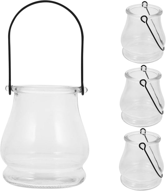 DOITOOL 4PCS Hanging Glass Tealight Holder, Hanging Glass Candle Holder with Handles Plant Terrariums Air Plants Tea Light Votive Candle Holders for Wedding Party DIY